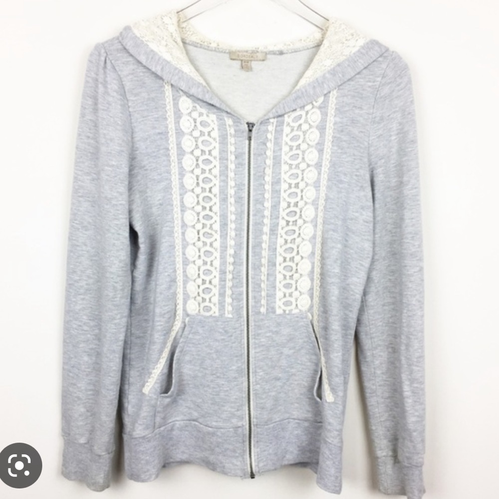Anthropologie Bordeaux Crochet Lace Hooded Jacket